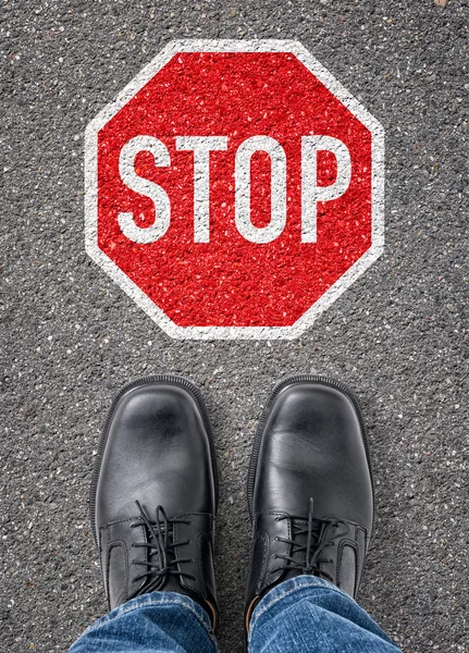 Tekst op de vloer - Stop — Stockfoto