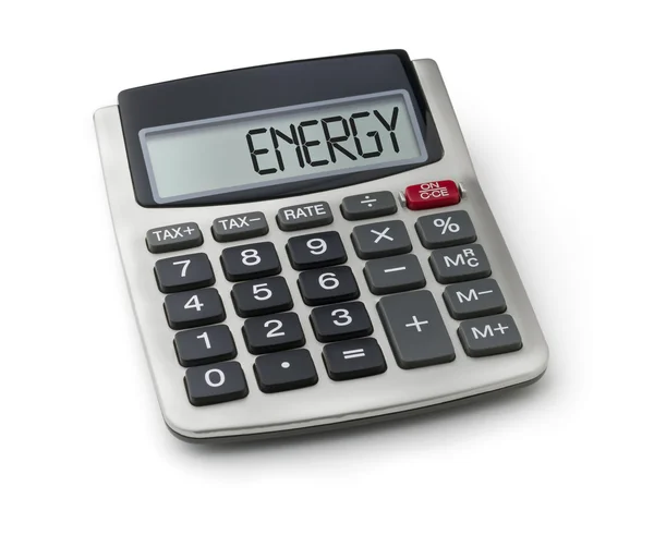 Calculadora con la palabra energía en la pantalla —  Fotos de Stock