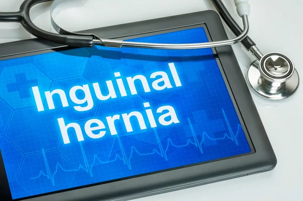 Comprimido con el diagnóstico Hernia inguinal en la pantalla —  Fotos de Stock