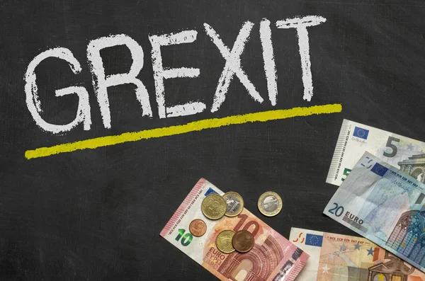 Blackboard with money - Grexit — Stok fotoğraf