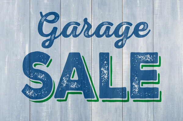 Blue wooden wall with the inscription Garage Sale — Stock Photo, Image