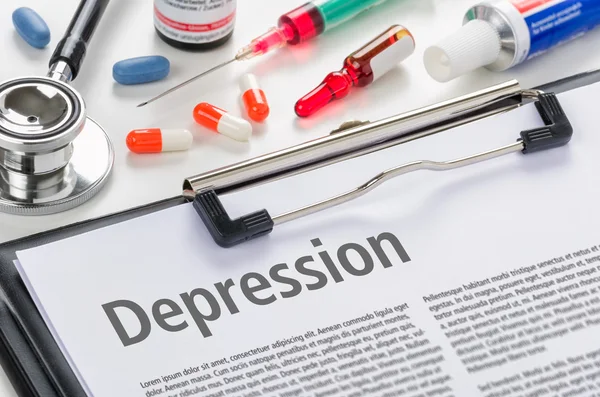 Diagnoza depresji napisane w schowku — Zdjęcie stockowe