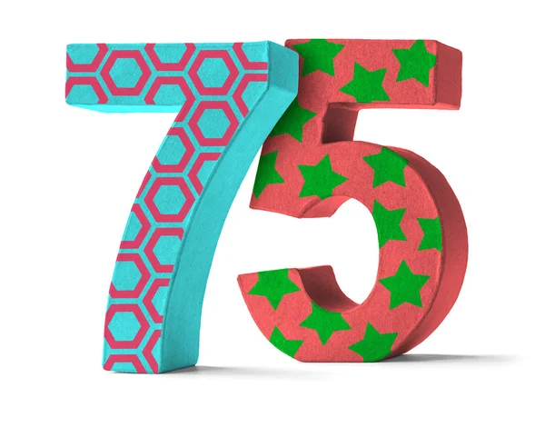 Colorful Paper Mache Number on a white background  - Number 75 — Stock Photo, Image