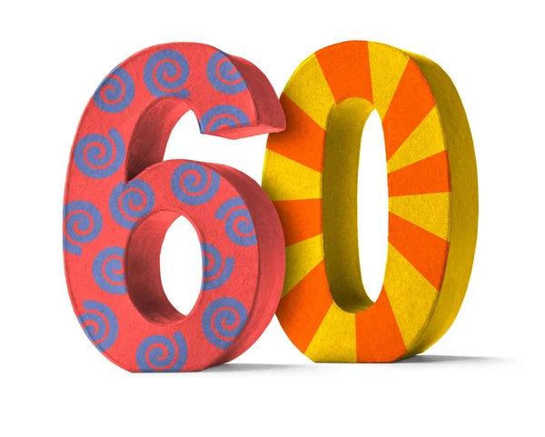 Colorful Paper Mache Number on a white background  - Number 60 — Stock Photo, Image