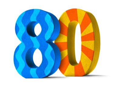 Colorful Paper Mache Number on a white background  - Number 80 clipart