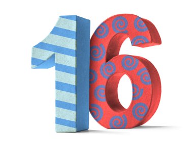 Colorful Paper Mache Number on a white background  - Number 16 clipart
