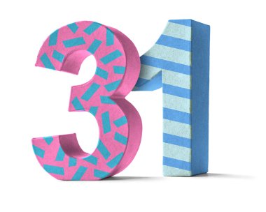 Colorful Paper Mache Number on a white background  - Number 31 clipart