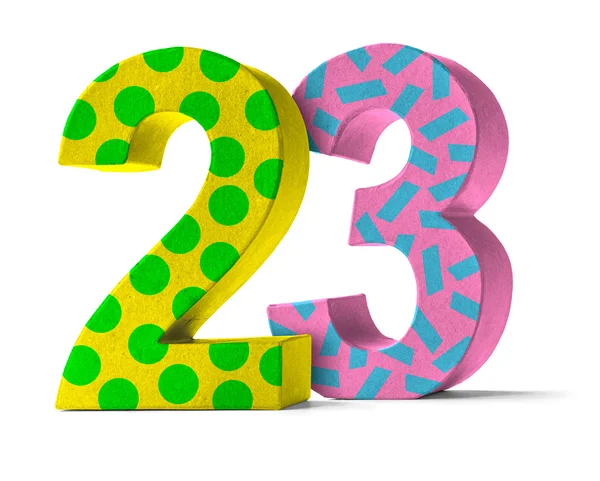 Papel colorido Mache Number em um fundo branco - Número 23 — Fotografia de Stock