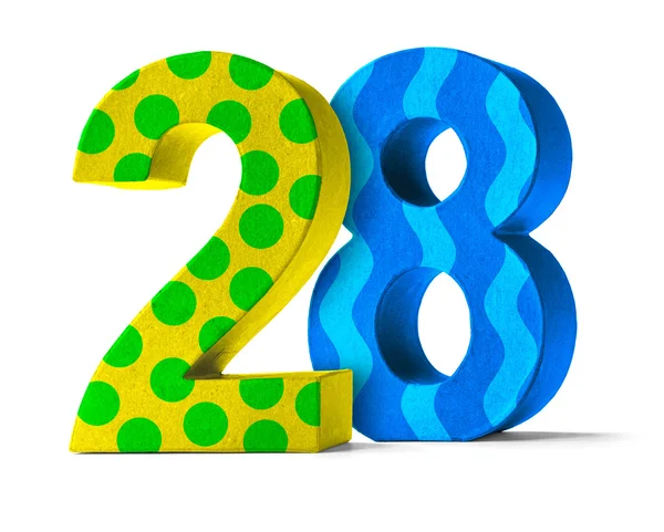 Papel colorido Mache Number em um fundo branco - Número 28 — Fotografia de Stock