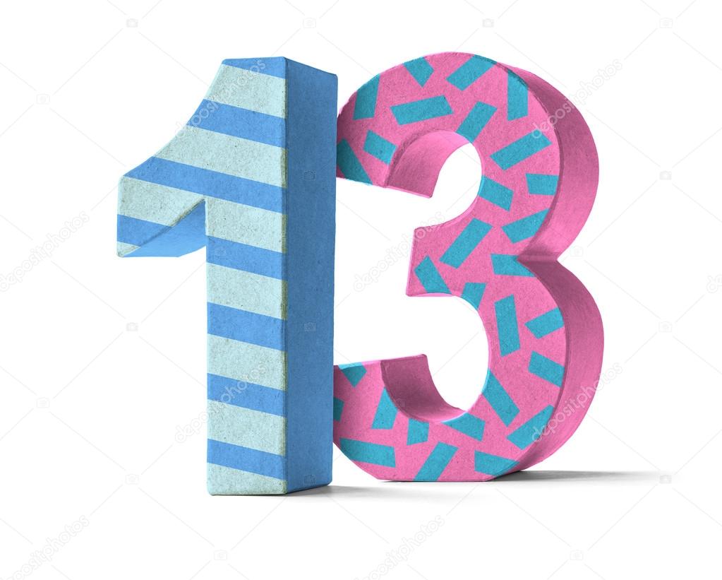Colorful Paper Mache Number on a white background - Number 13