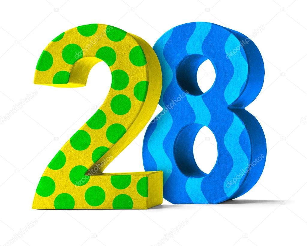 Colorful Paper Mache Number on a white background - Number 28