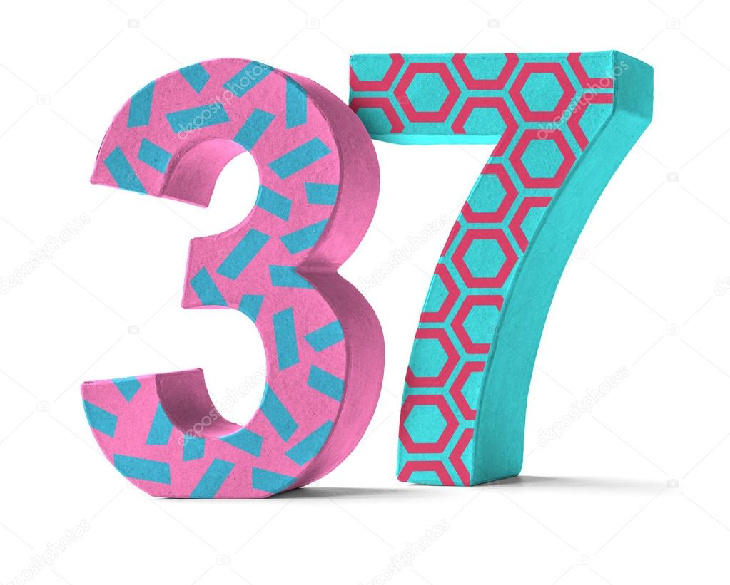 Colorful Paper Mache Number on a white background - Number 37