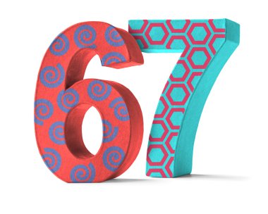 Colorful Paper Mache Number on a white background  - Number 67 clipart