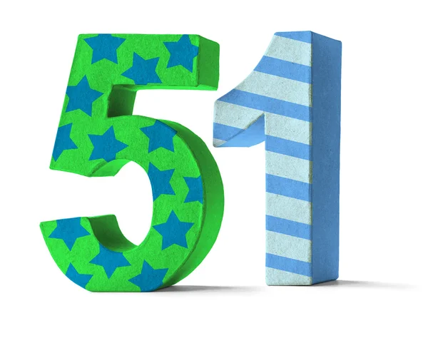 Colorful Paper Mache Number on a white background  - Number 51 — Stock Photo, Image