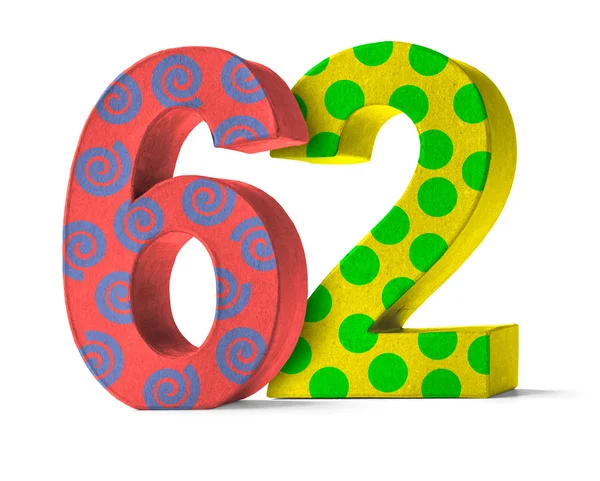 Colorful Paper Mache Number on a white background  - Number 62 — Zdjęcie stockowe