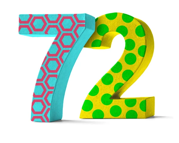 Papel colorido Mache Number em um fundo branco - Número 72 — Fotografia de Stock