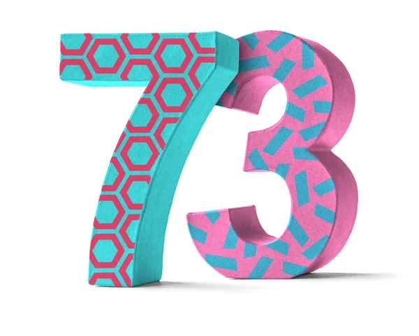 Papel colorido Mache Number em um fundo branco - Número 73 — Fotografia de Stock