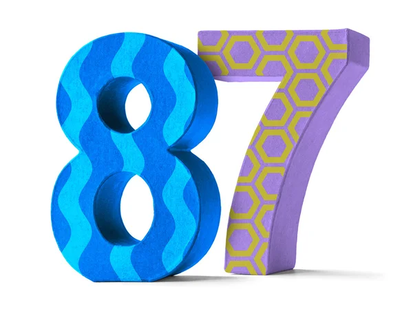 Papel colorido Número Mache sobre un fondo blanco - Número 87 — Foto de Stock