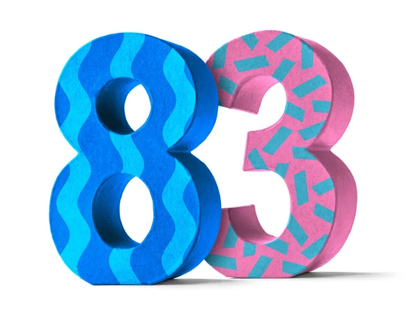 Papel colorido Mache Number em um fundo branco - Número 83 — Fotografia de Stock
