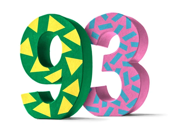 Colorful Paper Mache Number on a white background  - Number 93 — Stock Photo, Image