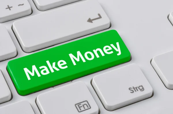 Bir klavye yeşil düğmeye - Make Money ile — Stok fotoğraf