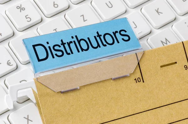 A brown file folder labeled with Distributors — Stock Photo, Image