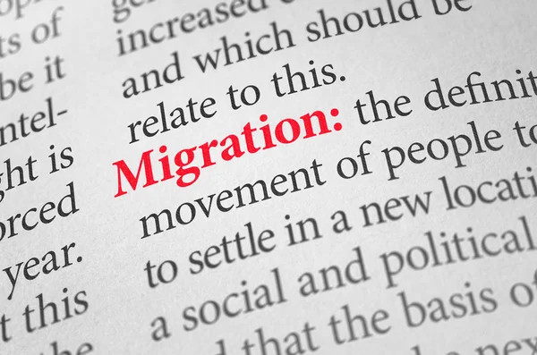 Definition des Wortes Migration in einem Wörterbuch — Stockfoto