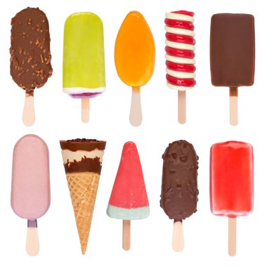 Dondurma ve beyaz arka plan üzerinde izole popsicles