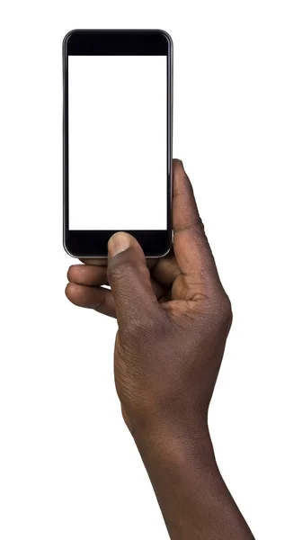 Um homem a tirar uma fotografia com um telemóvel inteligente. Isolado em branco — Fotografia de Stock