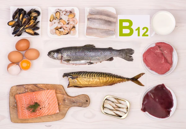 Vitamin B12 som innehåller livsmedel — Stockfoto