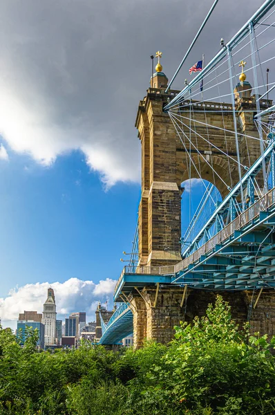 Cincinnati Aug 2018 View South Tower John Roebling Steel Suspension Royalty Free Stock Photos