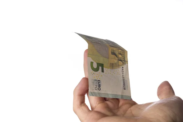 Mann Mit Euro Scheinen Auf Weißem Hintergrund — Stockfoto