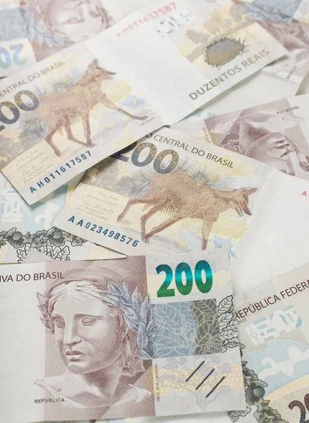 200 Reais Räkningar Bakgrundsmönster Brasilianska Sedlar — Stockfoto