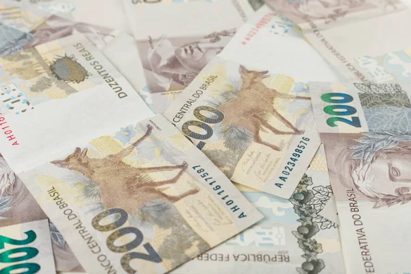 200 Reais Räkningar Bakgrundsmönster Brasilianska Sedlar — Stockfoto