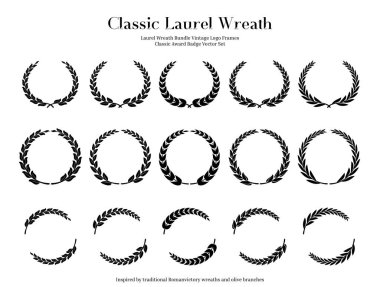 Klasik Laurel Çelenk Vektör Koleksiyonu Vintage Zeytin dalı Ödüllü Rozet Logosu Çerçevesi