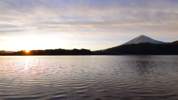 Ανατολή Ηλίου Και Όρος Fuji Lake Kawaguchi Yamanashi Prefecture Ιαπωνία — Αρχείο Βίντεο