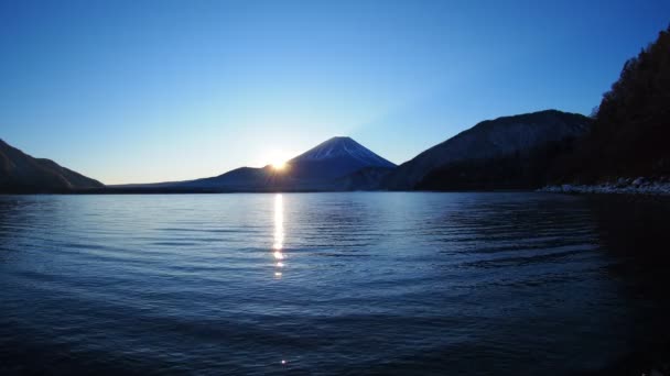 Fuji Sunrise Lake Motosu Yamanashi Japan Mov 2021 — 图库视频影像