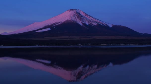 Red Fuji на світанку від озера Яманака. — стокове відео
