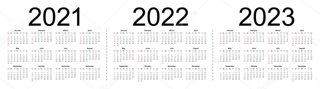 Simple Editable Vector Calendars Year 2021 2022 2023 Week Starts Vector Graphics