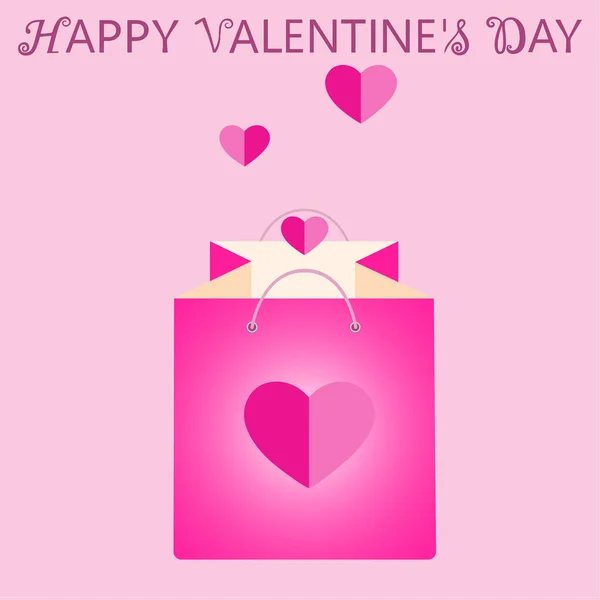 Feliz Día San Valentín Bolsa Regalo San Valentín Con Corazones — Vector de stock