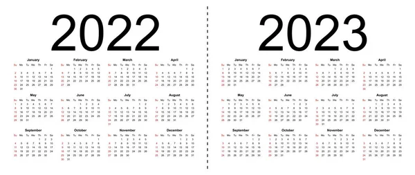 Simple Editable Vector Calendars Year 2022 2023 Week Starts Sunday — Stock Vector