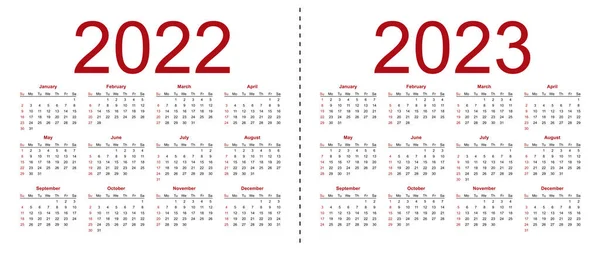 Set Van Minimalistische Kalenders Jaren 2022 2023 Weken Beginnen Zondag — Stockvector