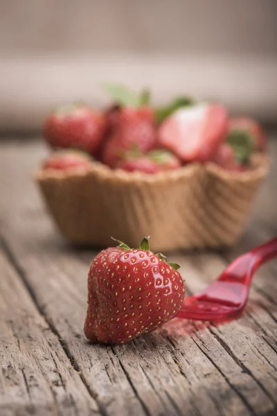 Strawberries in icecream cup — Stock Photo, Image