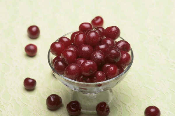 Sour cherry in a glass bowl — Stock Photo, Image