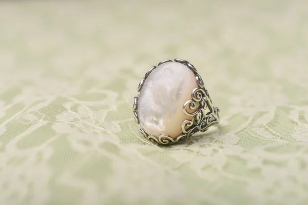 White stone silver ring — Stock Photo, Image