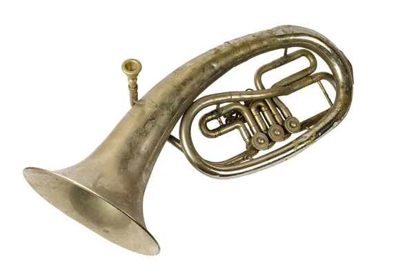 Gamla Vintage Tenor Horn Vit Yta — Stockfoto