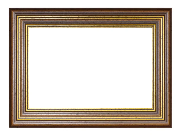 Oud Vintage Houten Bruin Frame Met Gouden Lijnen Geïsoleerd Een — Stockfoto