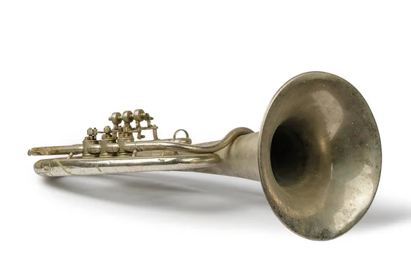 Old Vintage Tenor Horn White Surface — Stock Photo, Image