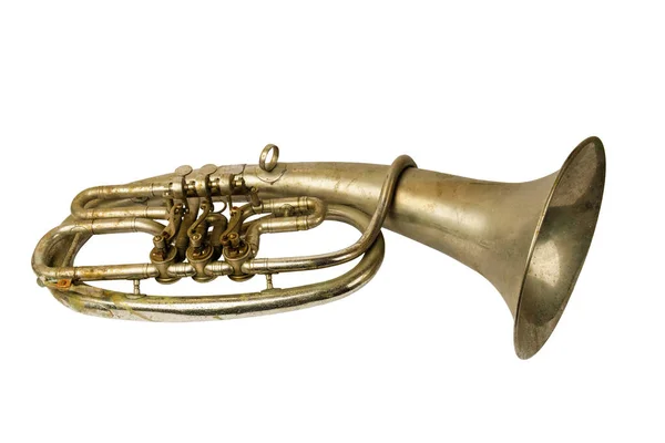 Gamla Vintage Tenor Horn Isolerad Vit Bakgrund — Stockfoto
