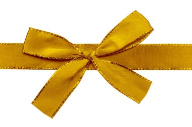 Altın sarısı tekstil hediye yayı beyaz arka planda izole edilmiş.